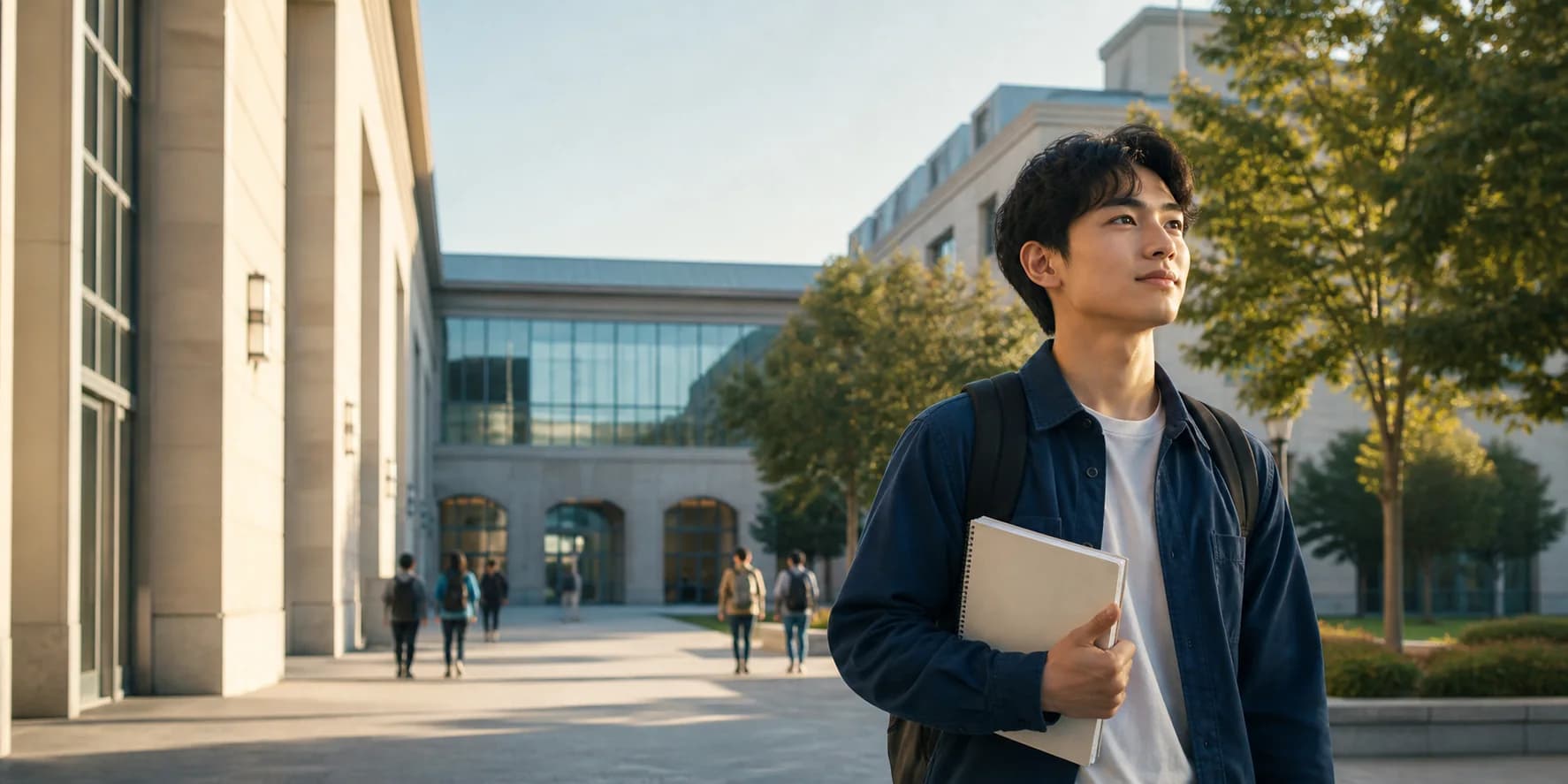 Student arriving at an international university campus
